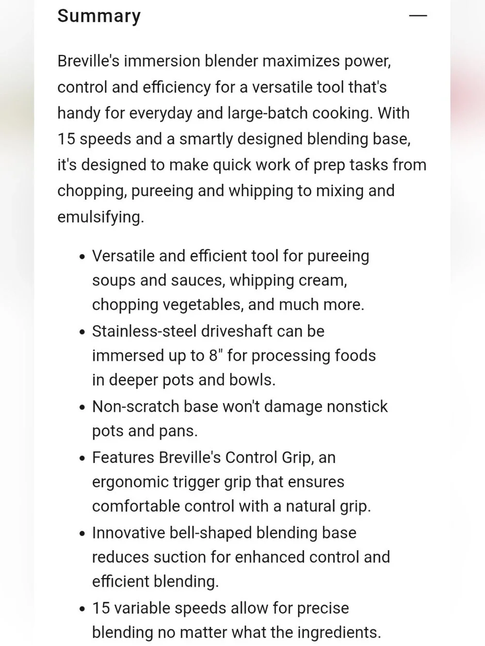 Breville The Control Grip Immersion Blender
